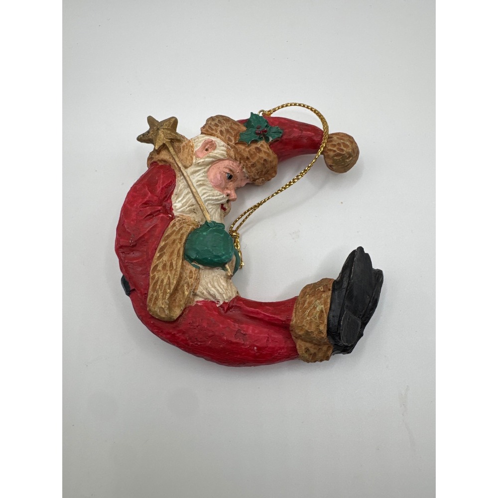 Kurt Adler 1989 Vintage Santa Claus Crescent Moon Christmas Ornament Red 4 Inch